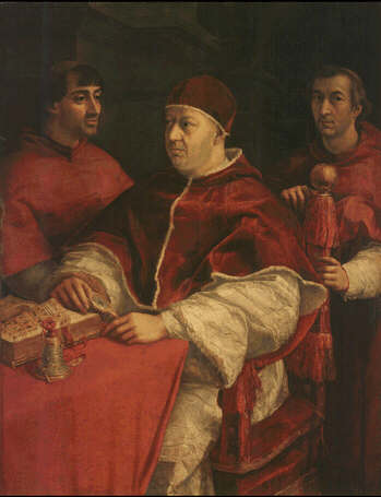 Raffaello Sanzio called Raphael: Picture of Pope Leo X with Cardinals Giulio de' Medici and Luigi de' Rossi - Uffizi Gallery, Florence